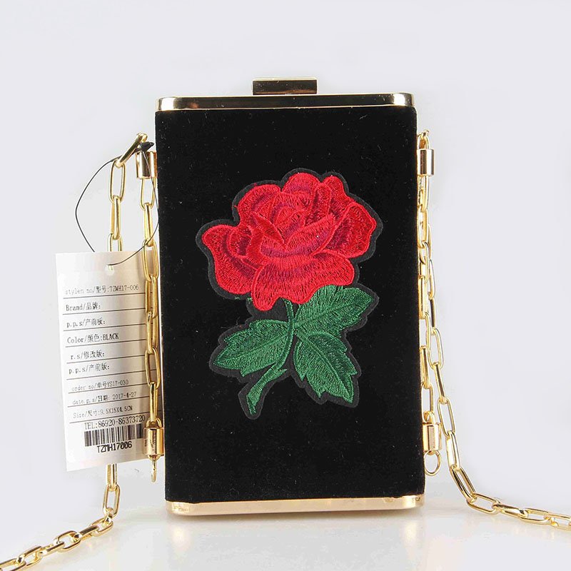 TOP-BEAUTY Arts & Crafts New Arrival 2018 Shiny Velvet Rose Embroidery Patch Decoration Clutch Floral Evening Bags image1